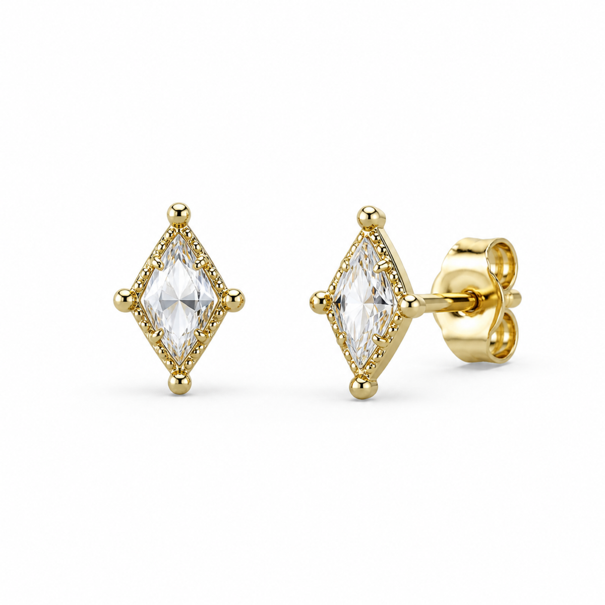 Yellow Gold — Lancia Fiorentina White Sapphire Stud Earrings — view 1