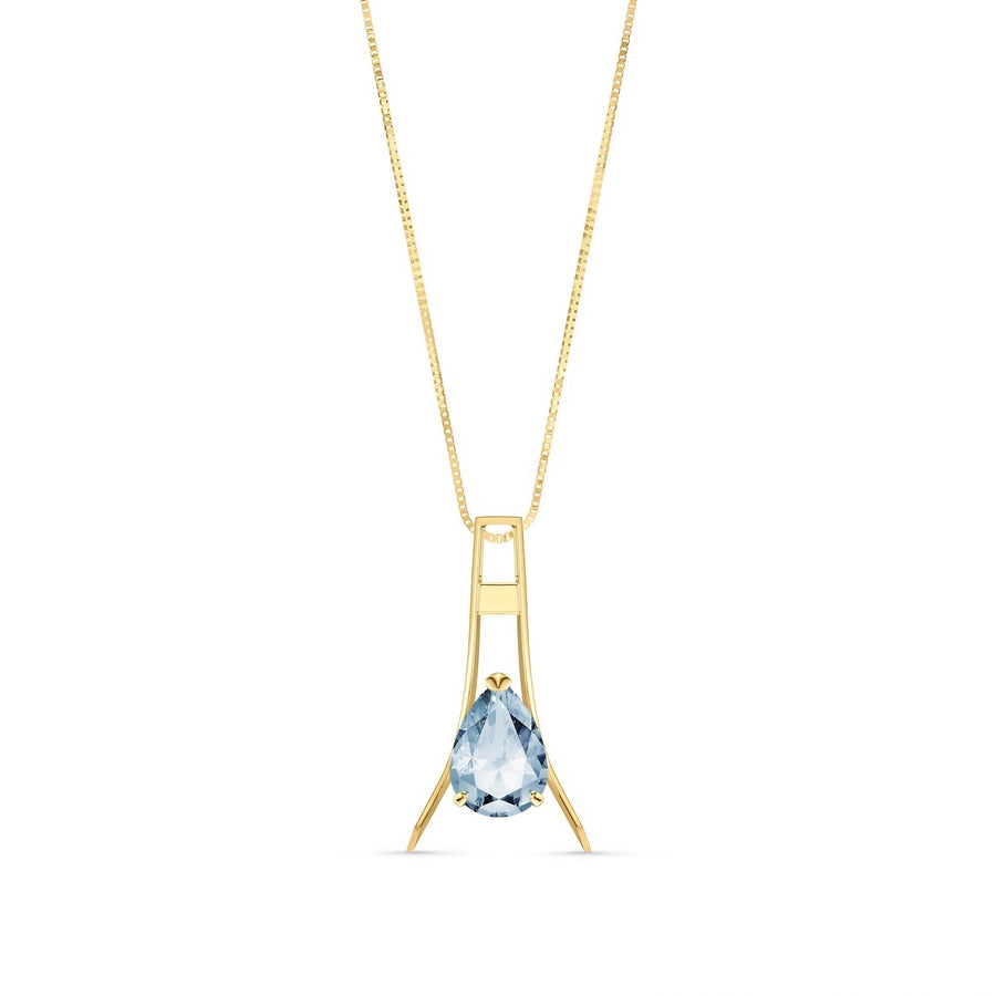 Yellow Gold Necklace Aquamarine 10K — Evangelina