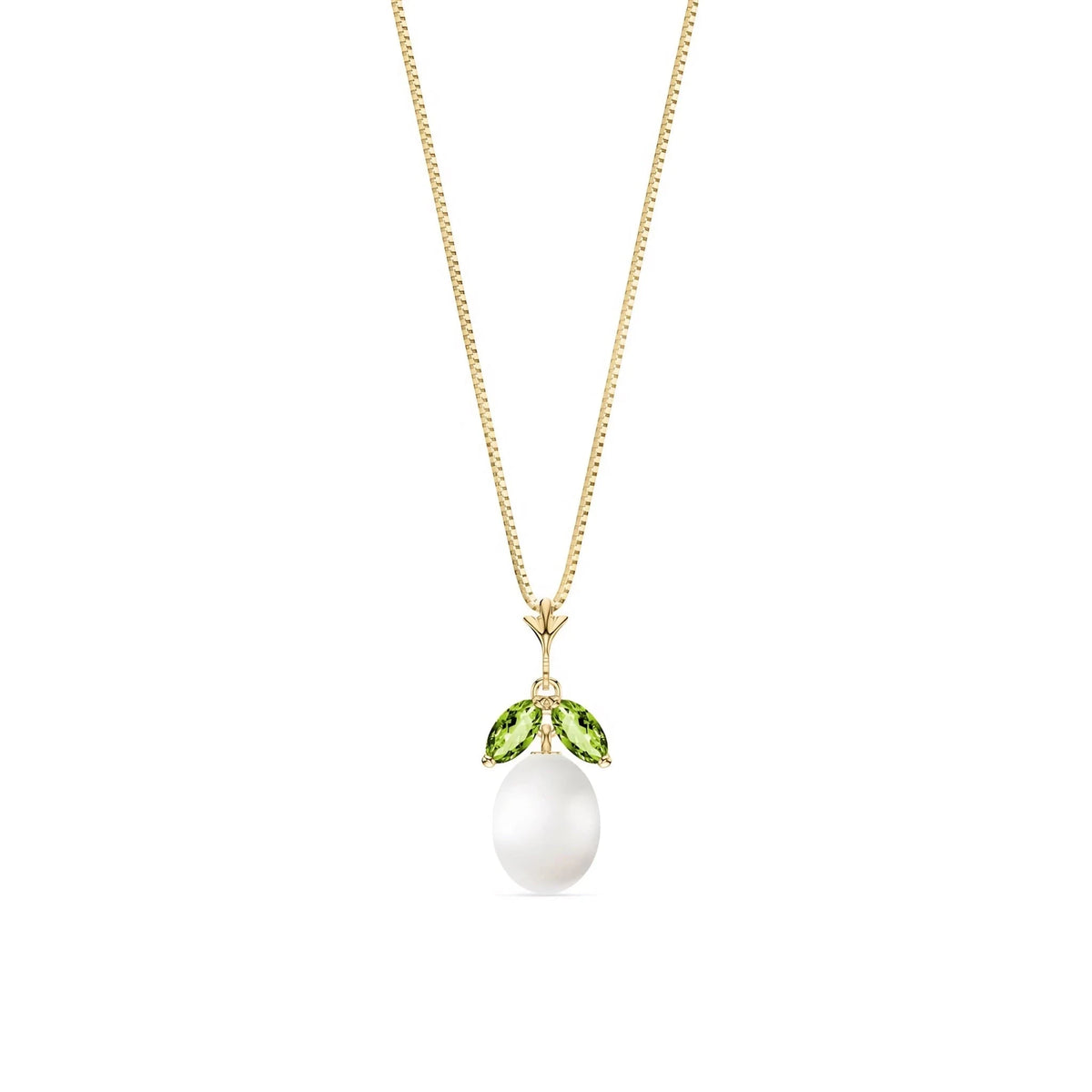 Yellow Gold Necklace Pearl & Peridot — Arabella, front view