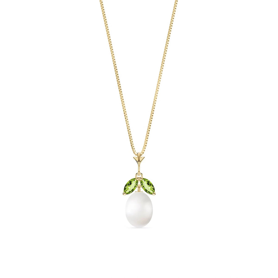 Yellow Gold Necklace Pearl & Peridot — Arabella, front view