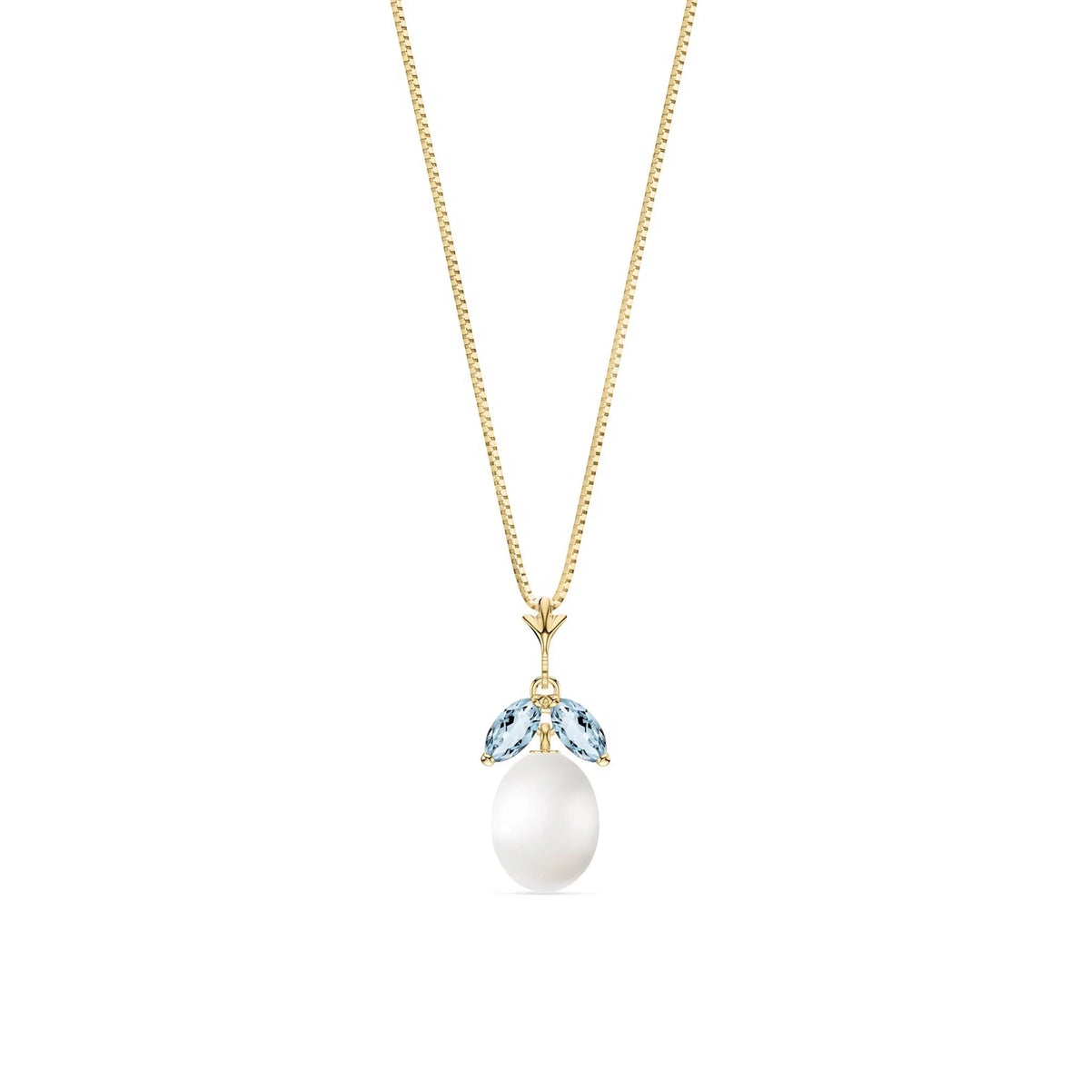 Yellow Gold Necklace Pearl & Aquamarine — Arabella, front view
