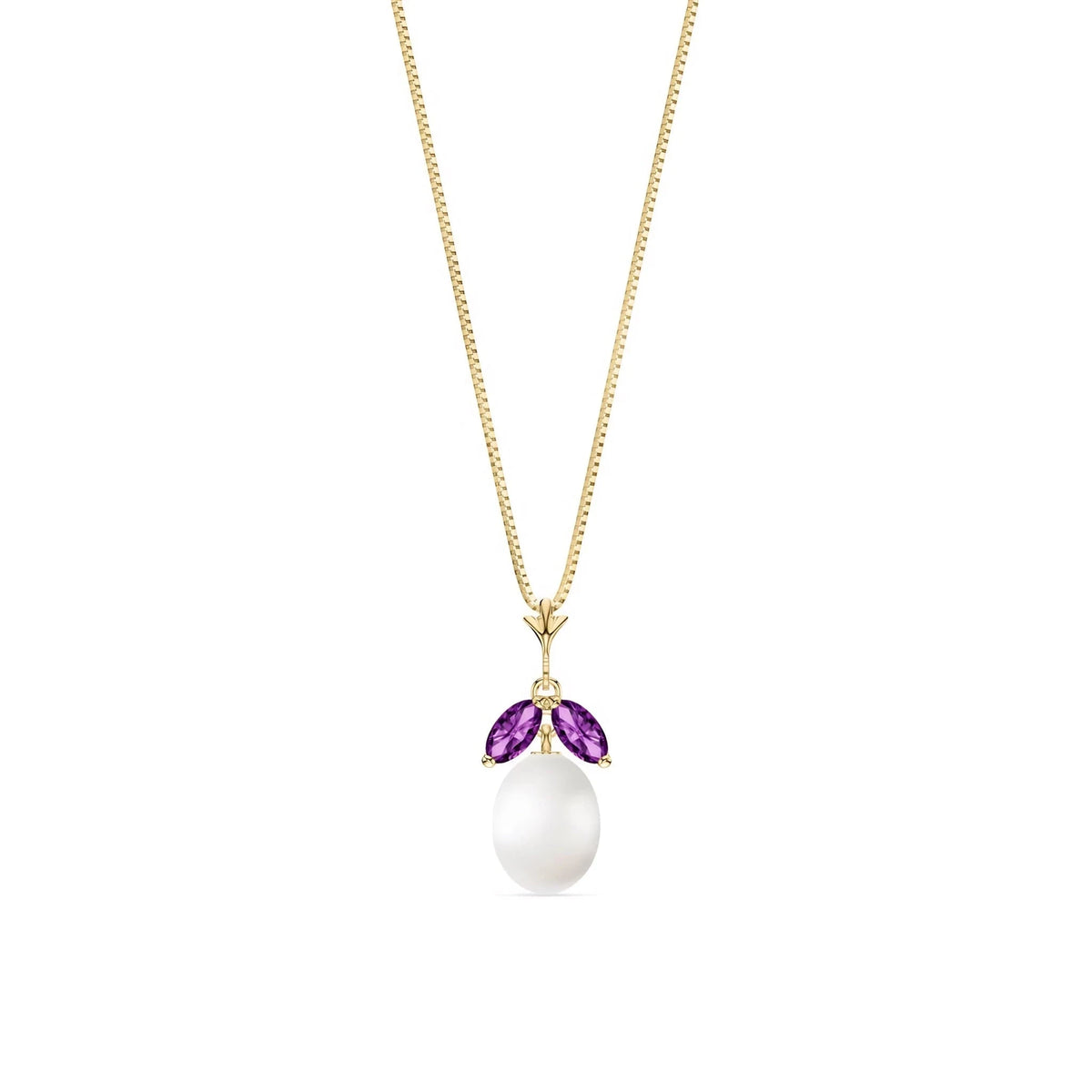 Yellow Gold Necklace Pearl & Amethyst — Arabella, front view