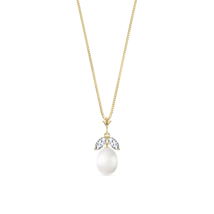 Yellow Gold Necklace Pearl & White Topaz — Arabella, front view