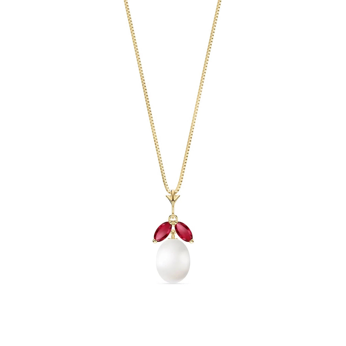 Yellow Gold Necklace Pearl & Ruby — Arabella, front view
