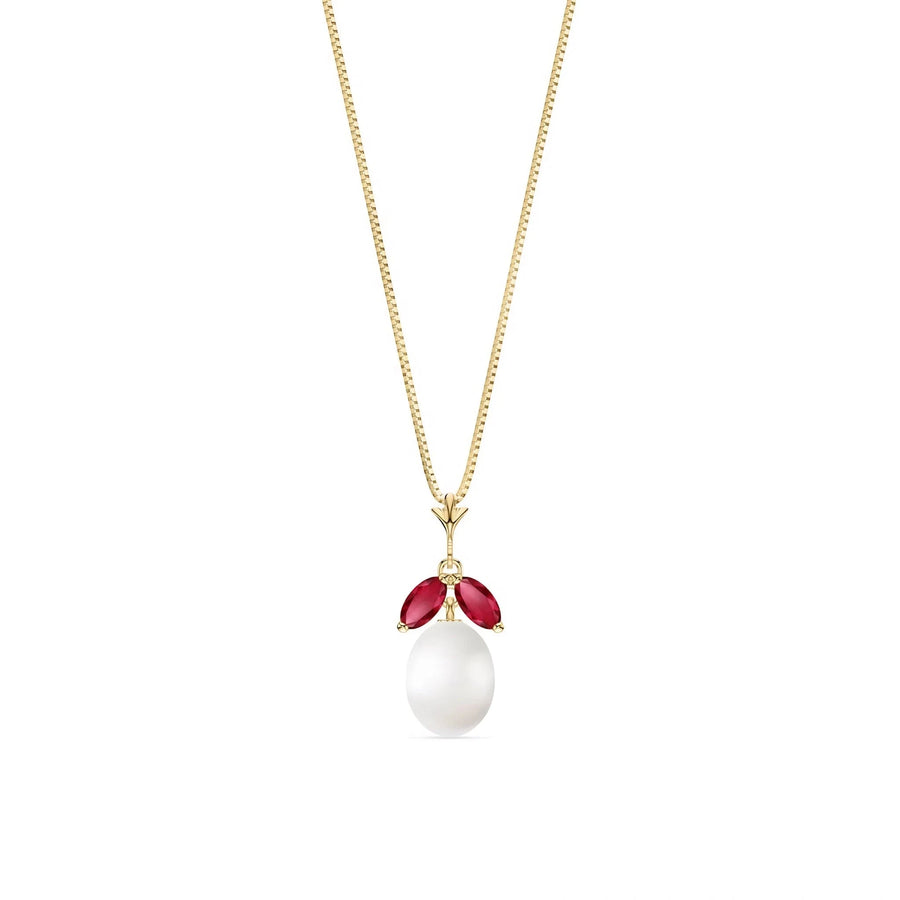 Yellow Gold Necklace Pearl & Ruby — Arabella, front view