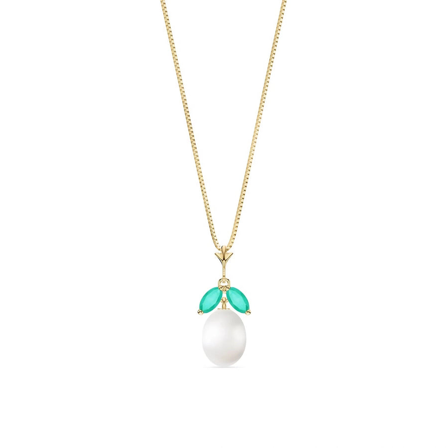 Yellow Gold Necklace Pearl & Emerald — Arabella, front view