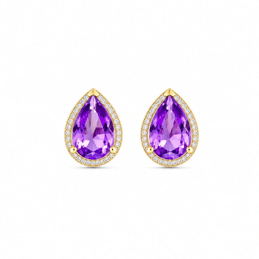 Yellow Gold Earrings Amethyst 10K — Bettina