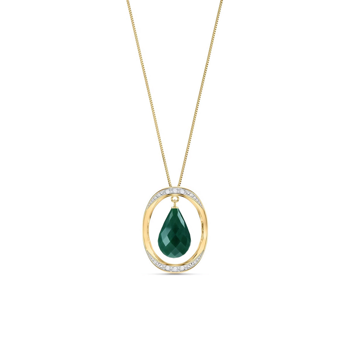 Yellow Gold Pendant Necklace Green Sapphire & Diamond — Donata