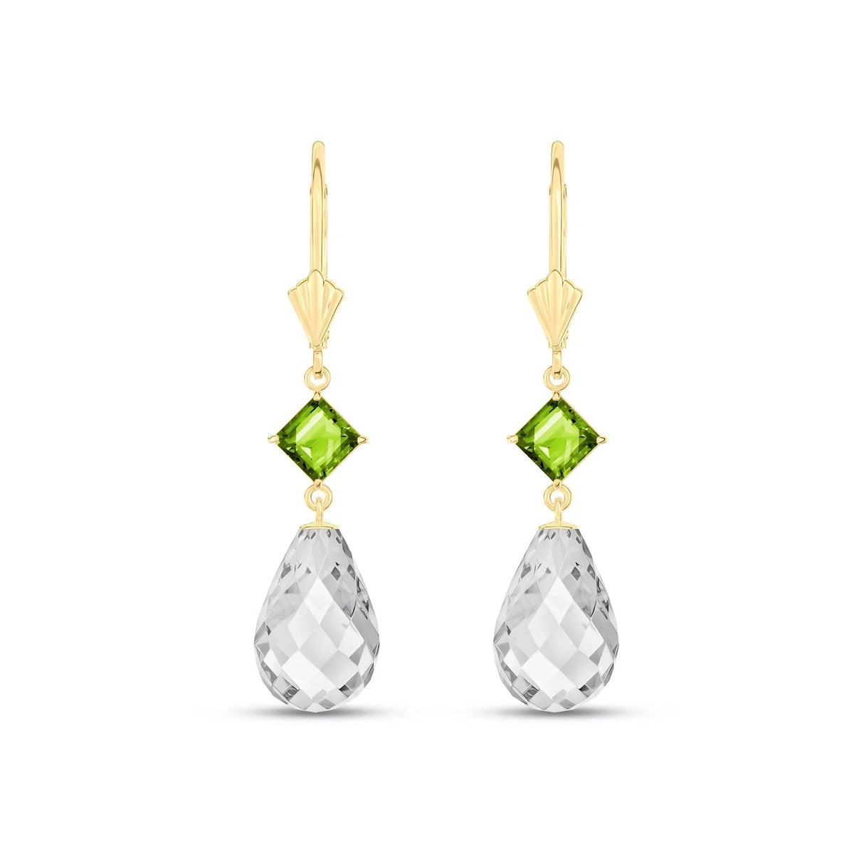 Yellow Gold Petal Earrings White Topaz & Peridot — Fabiola — main product view