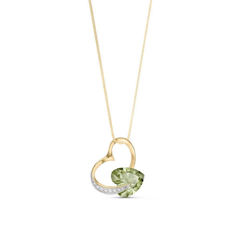 Yellow Gold Pendant Necklace Green Amethyst — Fabrizia