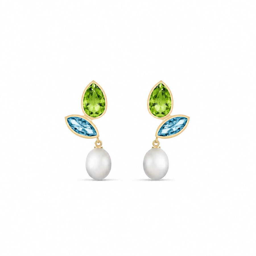Yellow Gold Pearl & Peridot & Blue Topaz — Isodora
