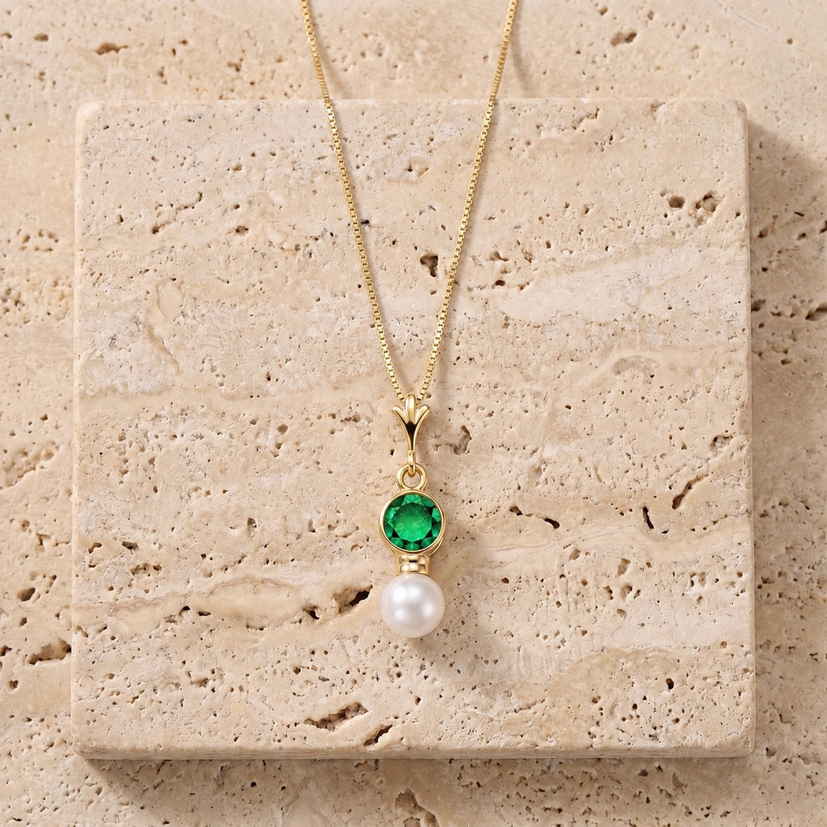 Yellow Gold Rose Necklace Pearl & Emerald — Laura Rose