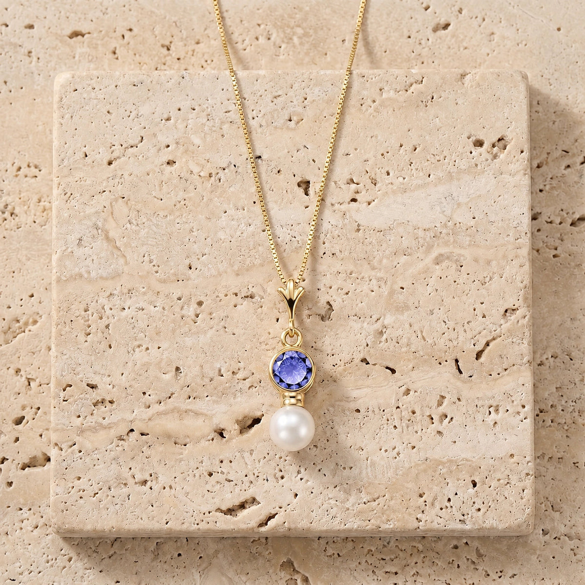 Yellow Gold Rose Necklace Pearl & Tanzanite — Laura Rose