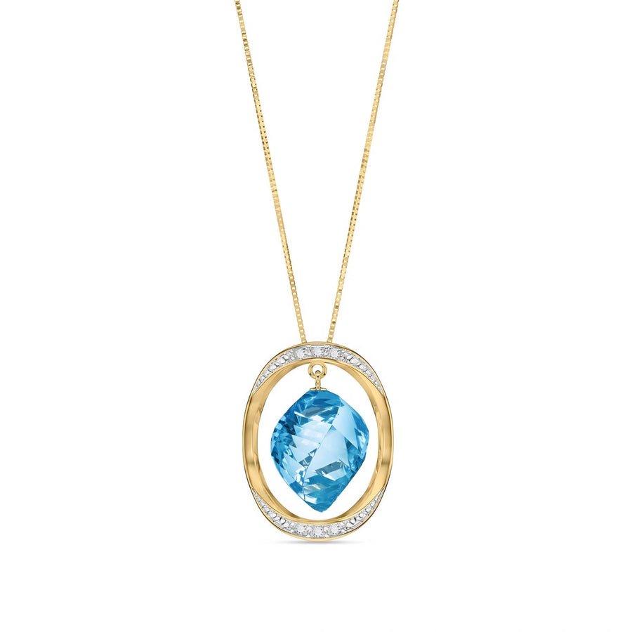 Yellow Gold Pendant Necklace Blue Topaz 10K — Loretta