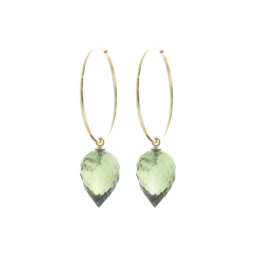 Yellow Gold Pet Hoop Earrings Green Amethyst 10K — Malvina
