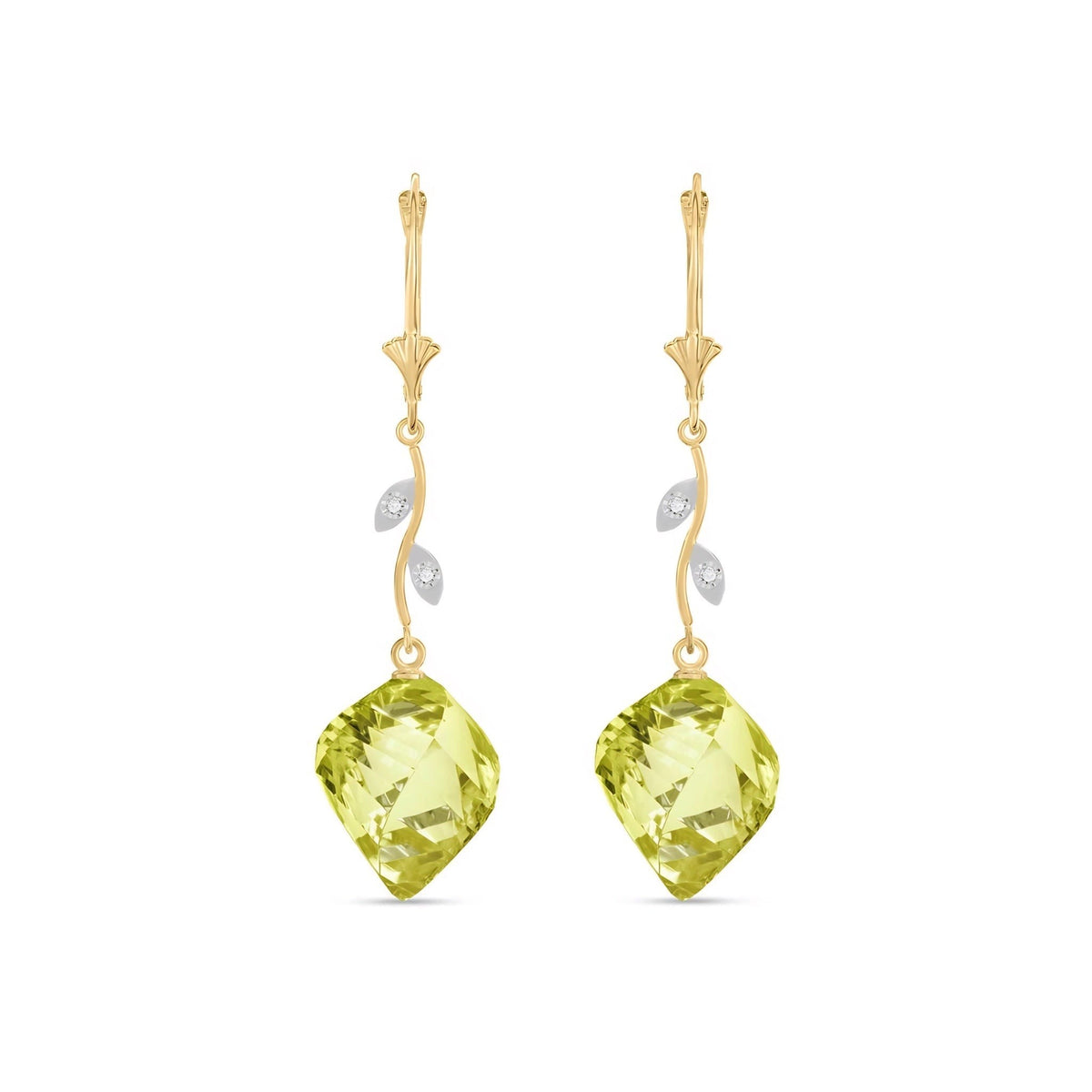 Yellow Gold Earrings Lemon Quartz & Diamond — Norina