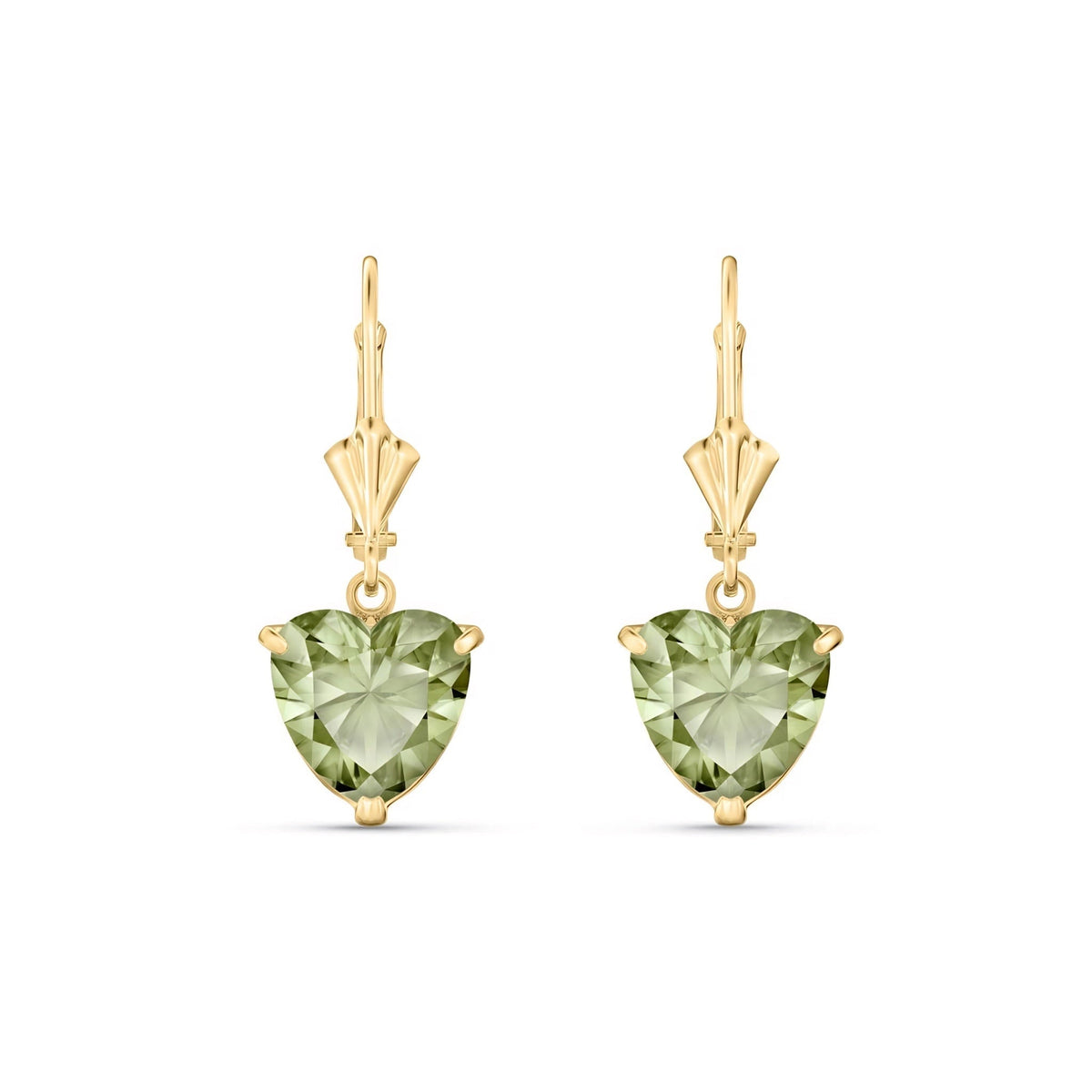 Yellow Gold Earrings Green Amethyst — Amelia Atelier Leverback Earrings, front view