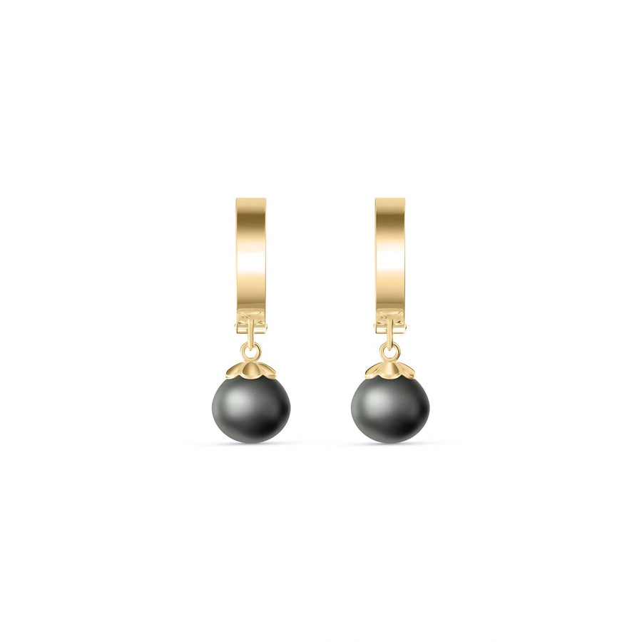 Yellow Gold Charm Earrings Pearl 10K — Giovannina