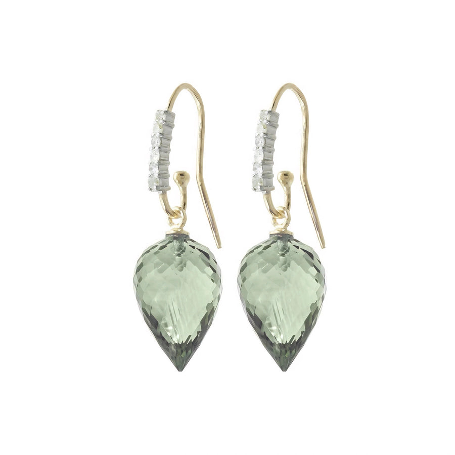 Yellow Gold Earrings Green Amethyst 10K — Carina