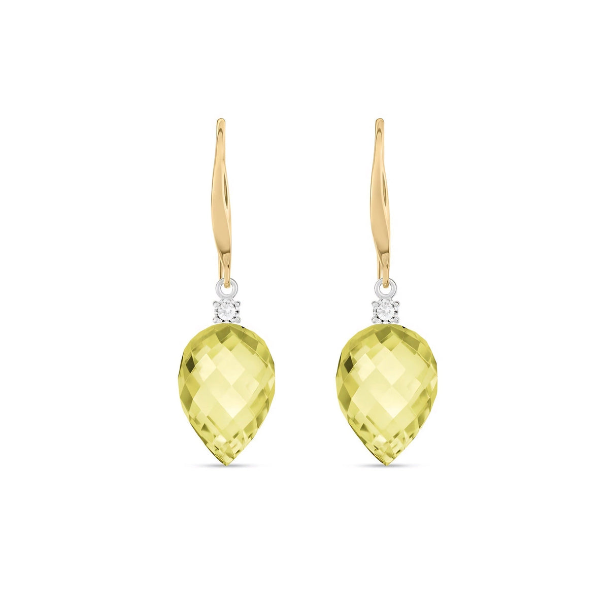 Yellow Gold Earrings Lemon Quartz & Diamond — Rosangela