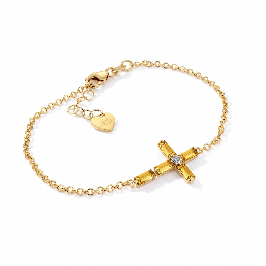 Yellow Gold Cross Bracelet Citrine 10K — Ines