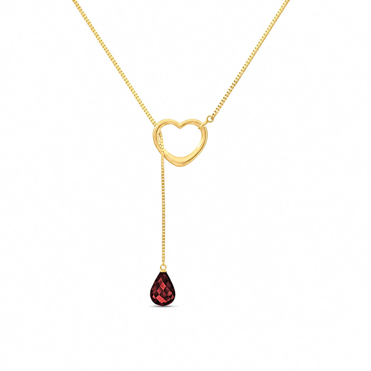 Yellow Gold Heart Pendant Drop Necklace Garnet 10K — Lucia