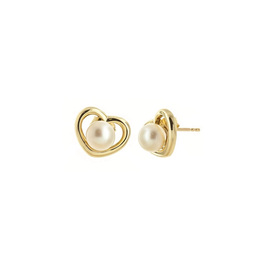 Yellow Gold Stud Earrings Pearl 10K — Berenice