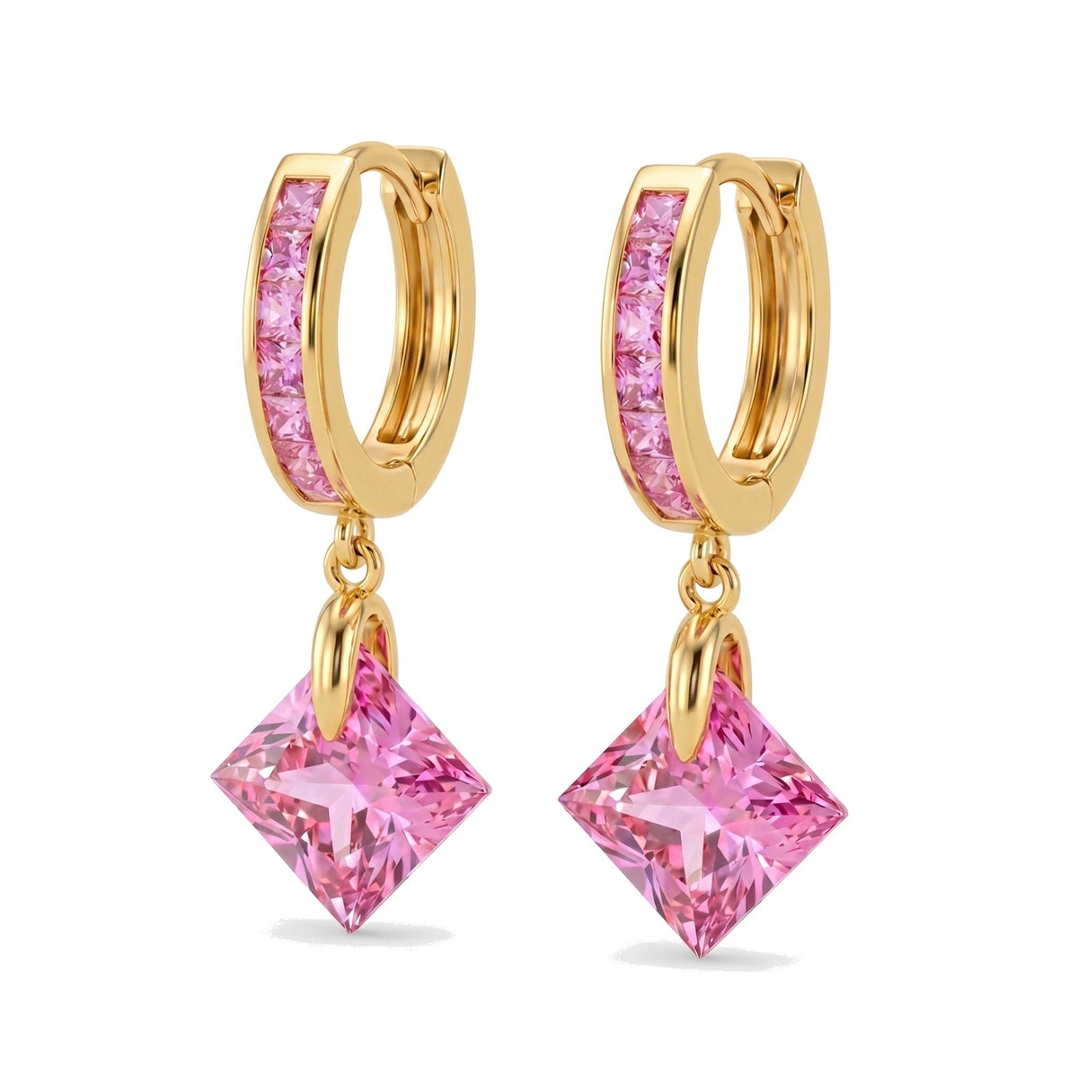 Yellow Gold Dangling Earrings Zirconia 10K — Antonietta