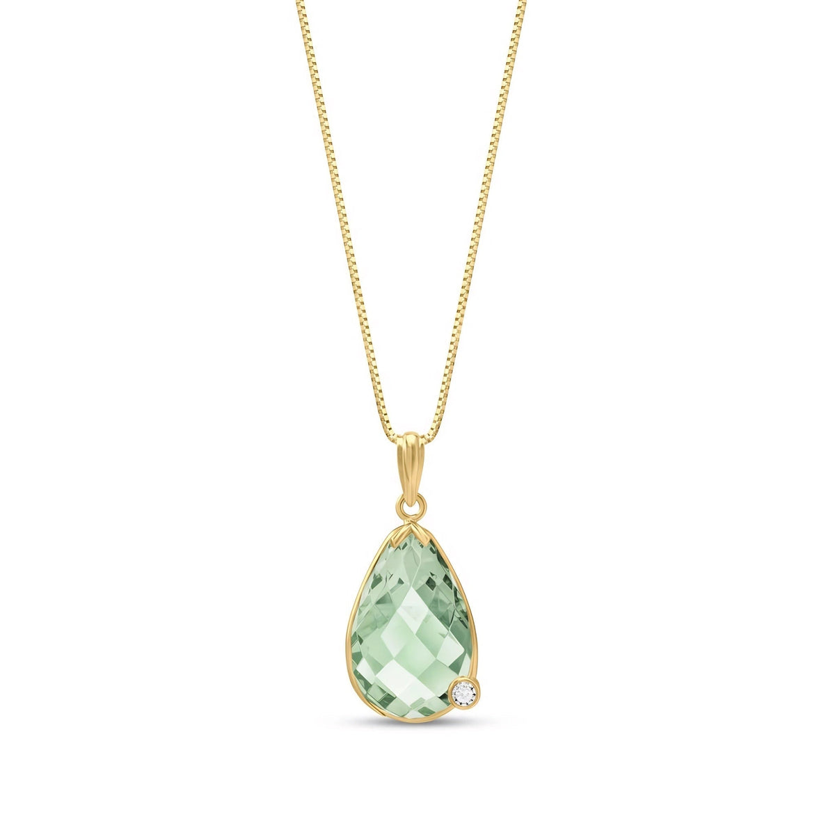 Yellow Gold Eternal Pendant Necklace Green Amethyst — Gaudenzia