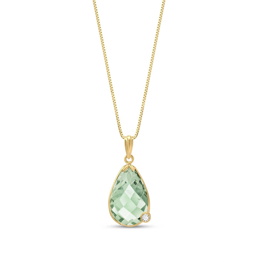 Yellow Gold Eternal Pendant Necklace Green Amethyst — Gaudenzia