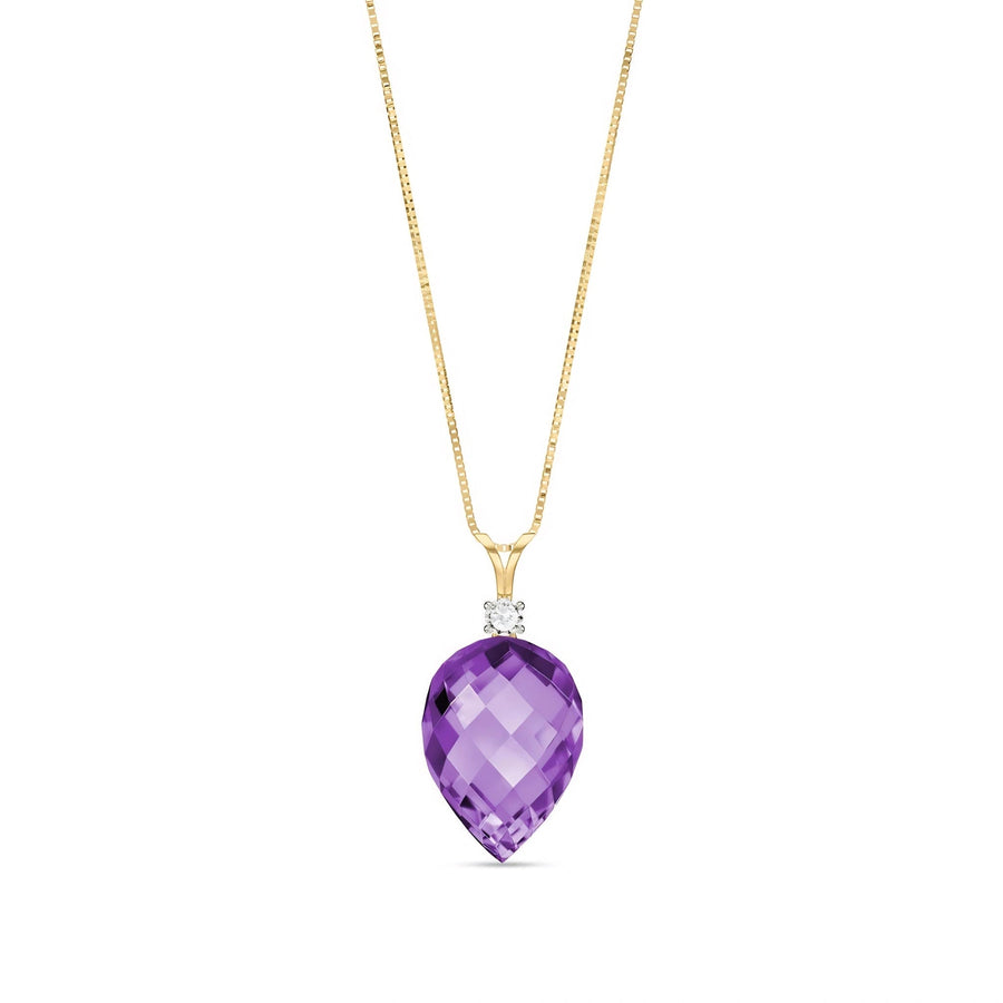 Yellow Gold Pendant Necklace Amethyst & Diamond — Ornella