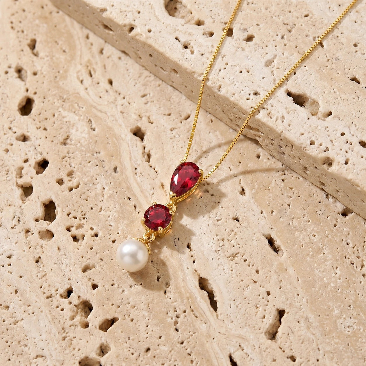 Yellow Gold Atelier Necklace Pearl & Ruby — Domitilla