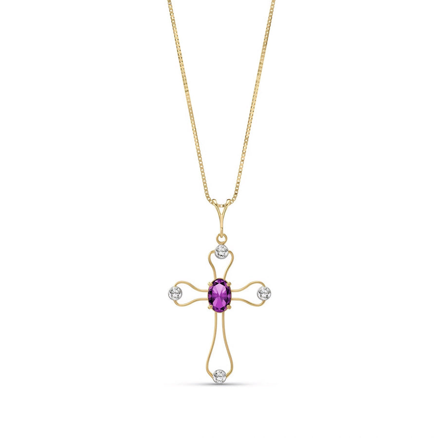 Yellow Gold Rose Pendant Necklace Amethyst 10K — Pia