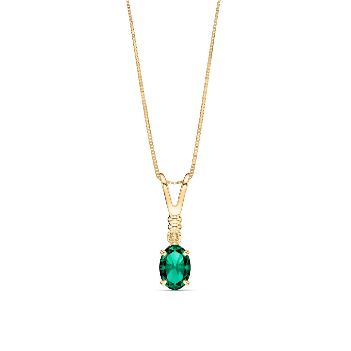 Yellow Gold Pendant Necklace Emerald & Diamond — Elsa