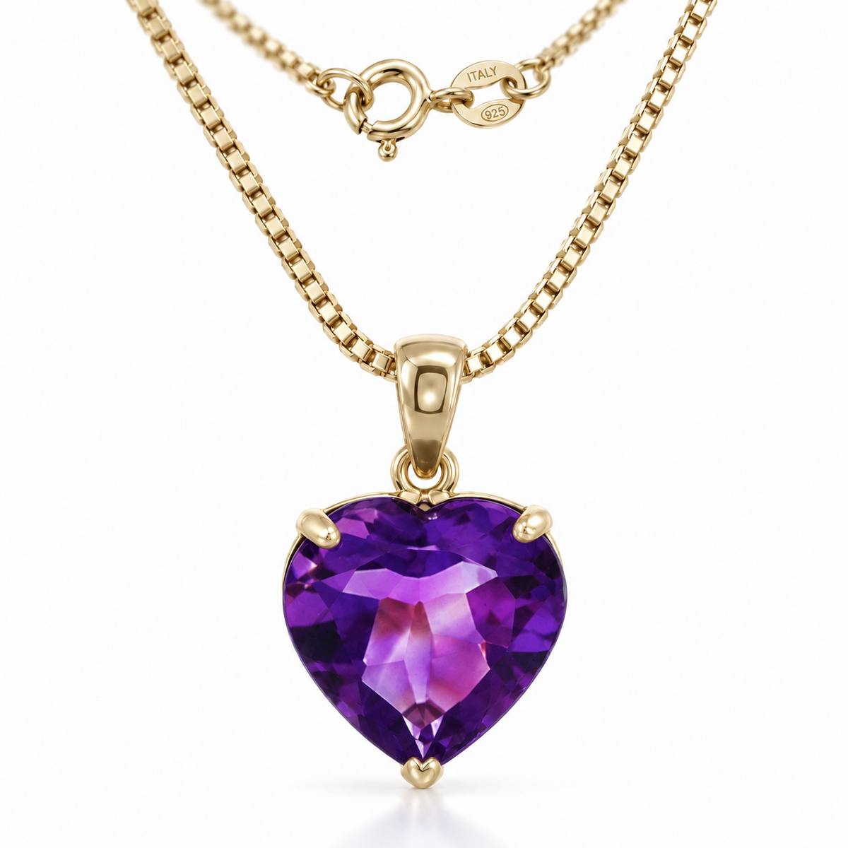Yellow Gold Giuseppa lab-grown Amethyst necklace, close-up with chain and clasp detail.