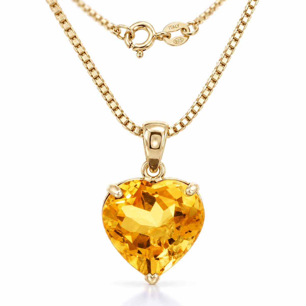Yellow Gold Giuseppa lab-grown Citrine necklace, close-up with chain and clasp detail.