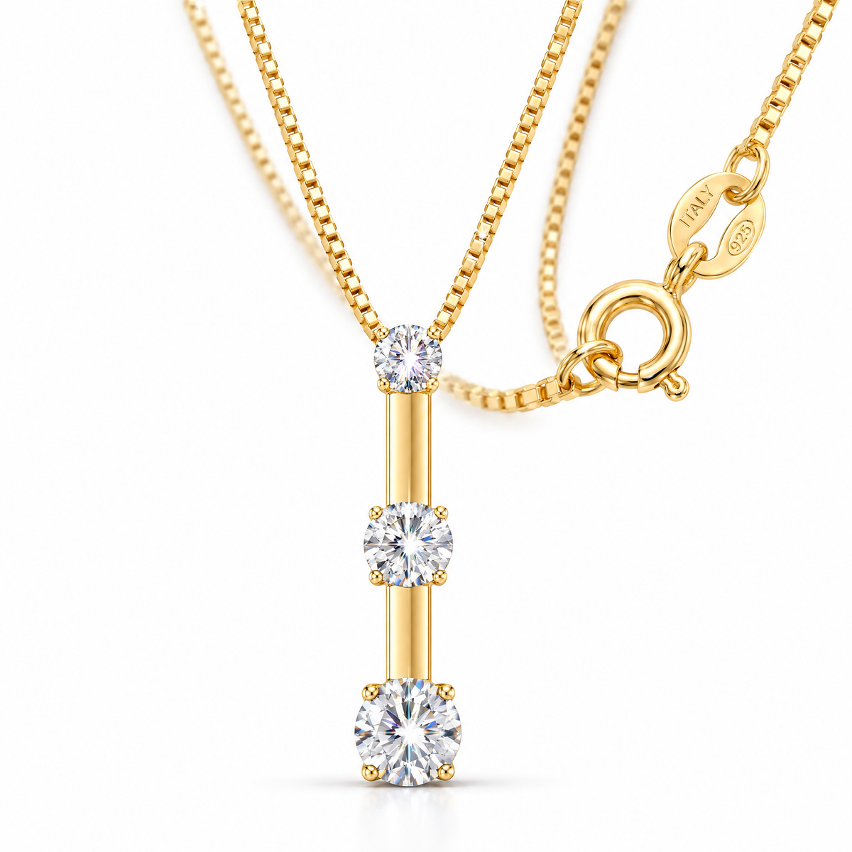 Yellow Gold Amelia lab-grown diamond necklace, shown with chain and clasp detail.