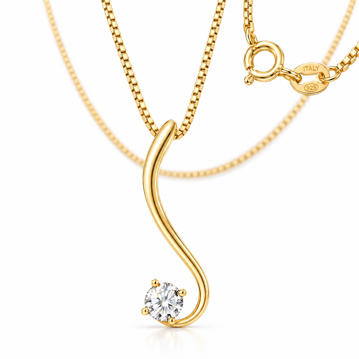 Yellow Gold Nadia lab-grown diamond necklace, shown with chain and clasp detail.