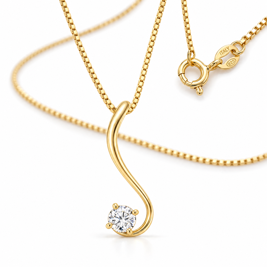 Yellow Gold Nadia lab-grown diamond necklace, shown with chain and clasp detail.