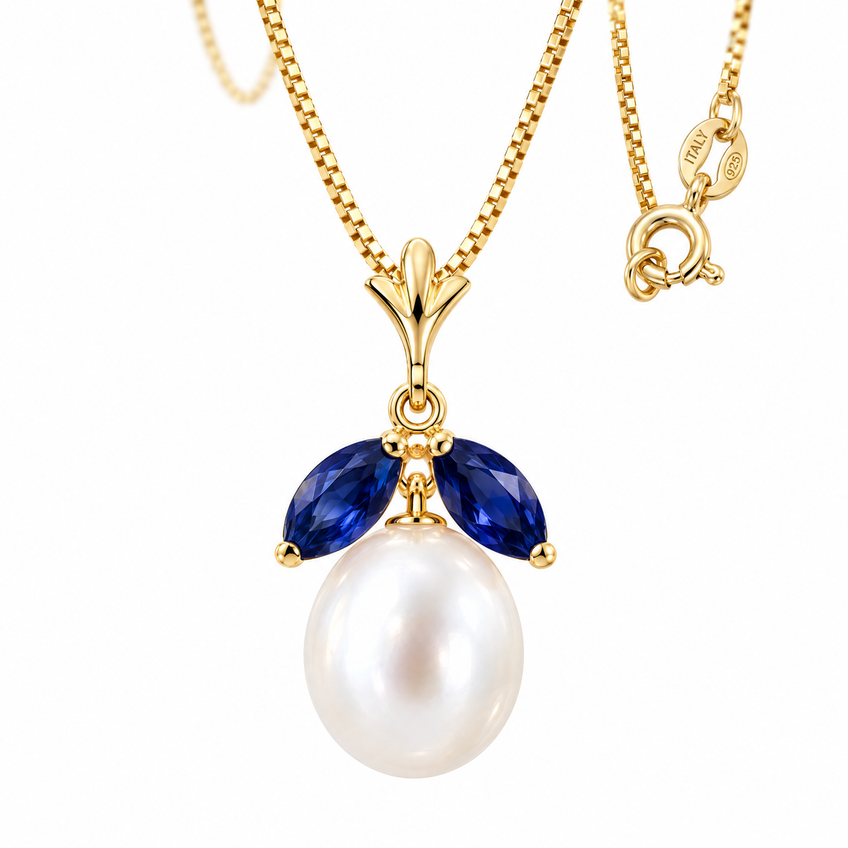 Yellow Gold Arabella lab-grown sapphire necklace, shown with chain and clasp detail.