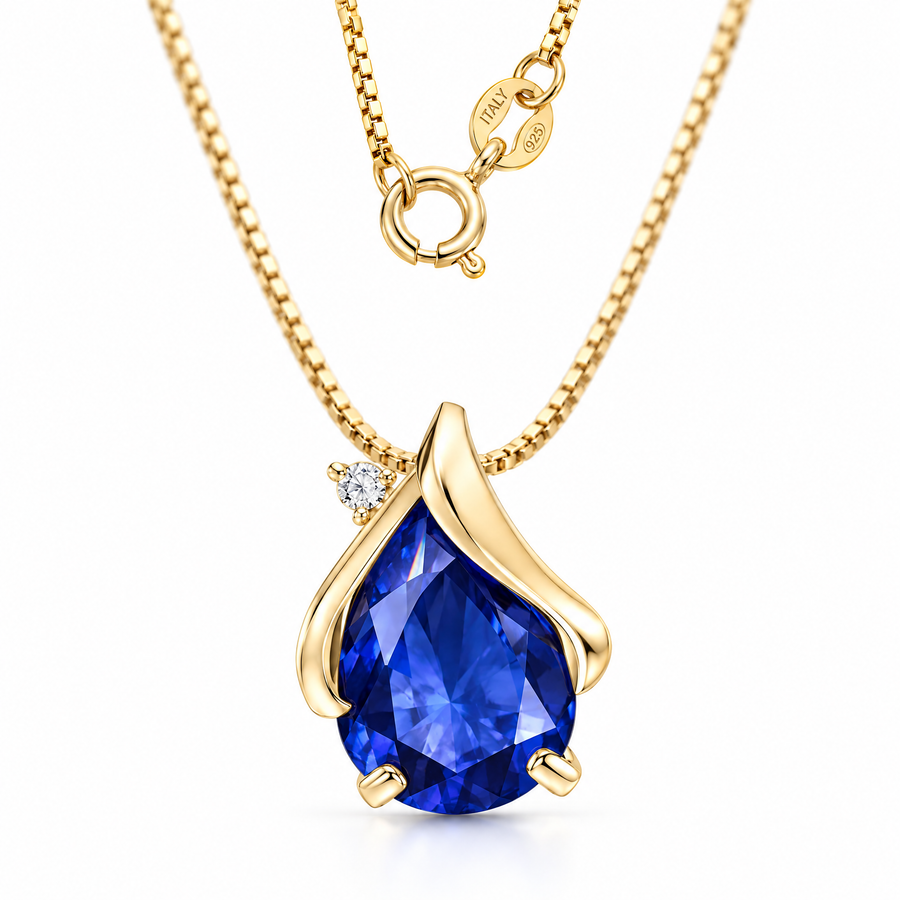 Yellow Gold Liana lab-grown sapphire necklace, shown with chain and clasp detail.