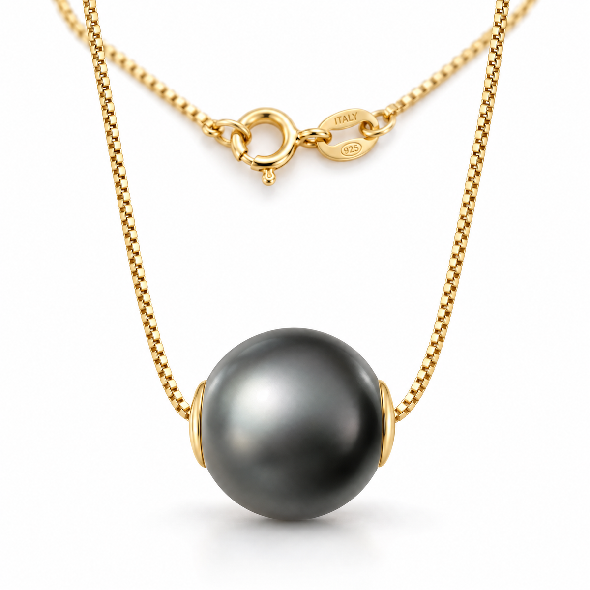 Yellow Gold Aurora freshwater pearl necklace, shown with chain and clasp detail.