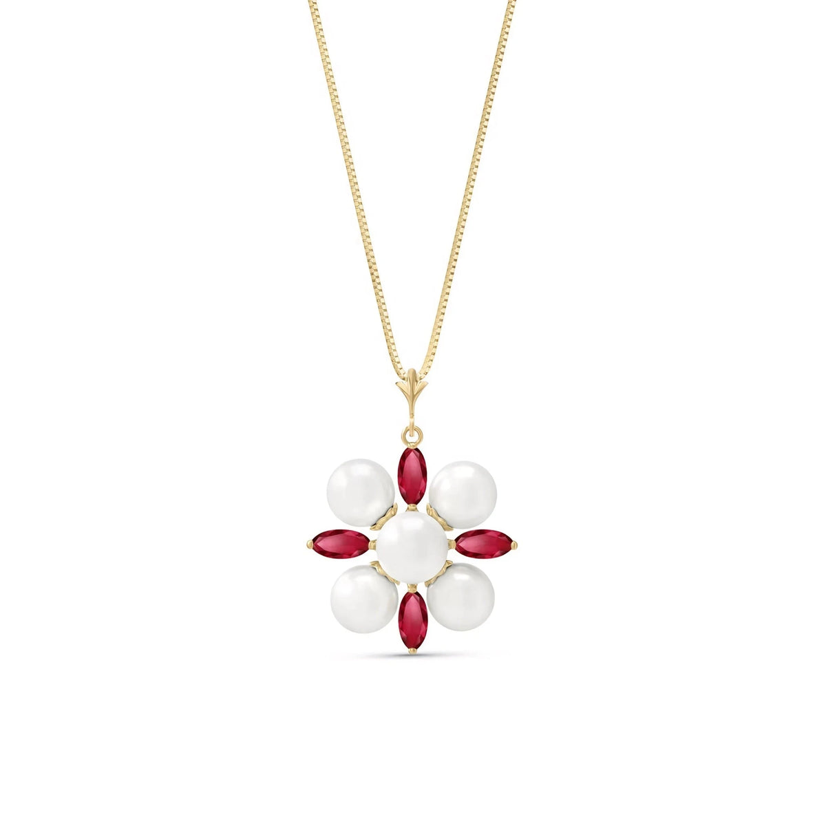 Yellow Gold Necklace Pearl & Ruby — Aurelia Belle Necklace, front view