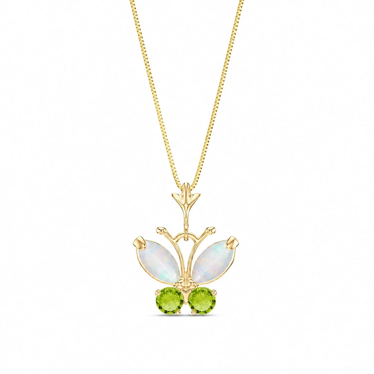 Yellow Gold Necklace Peridot & Opal — Miranda Eternal Necklace, front view