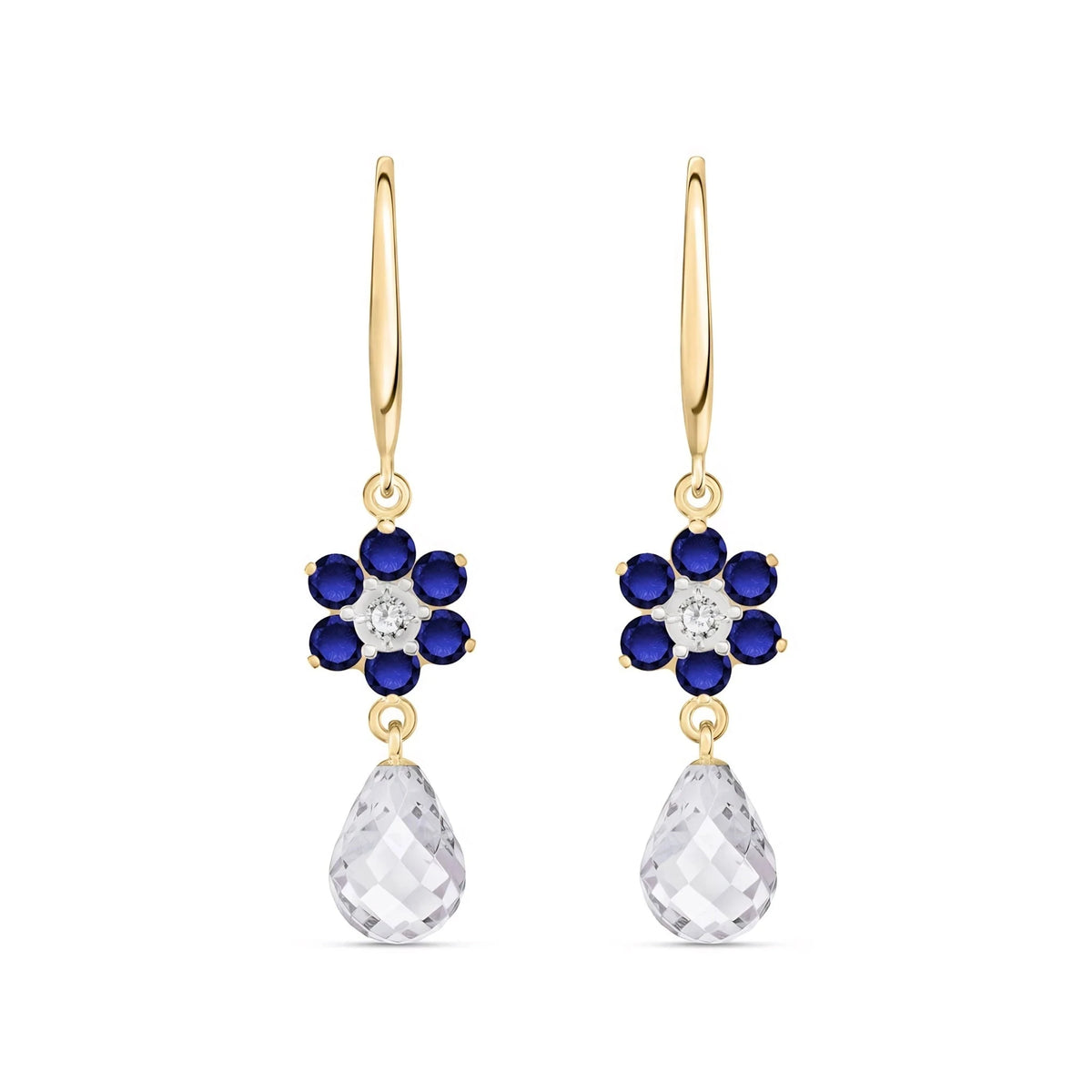 Yellow Gold Earrings Sapphire & White Topaz & Diamond — Giulia Belle Earrings, front view