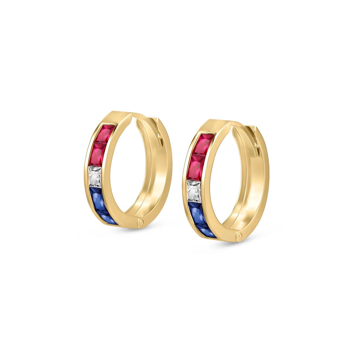 Yellow Gold Earrings Multi-Stone — Drusilla Huggie Earrings, front view