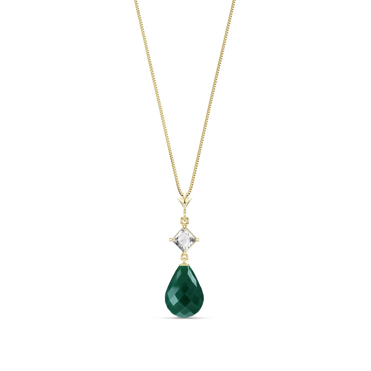 Yellow Gold Necklace Emerald & White Topaz — Saveria Pendant Necklace, front view