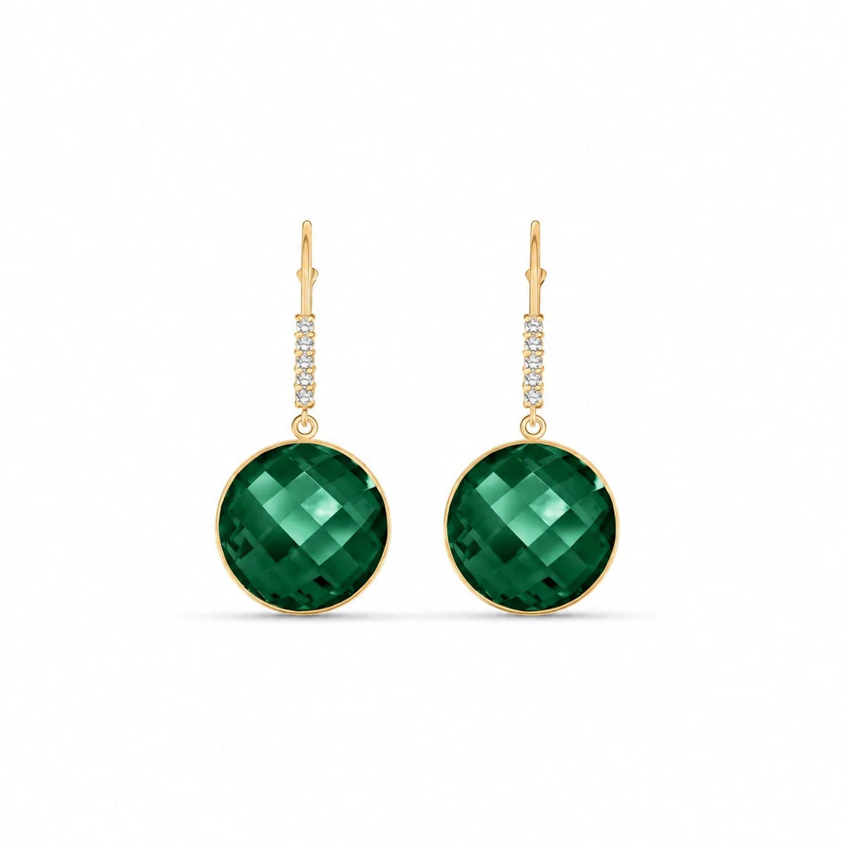 Yellow Gold Earrings Emerald — Felicia Earrings, front view