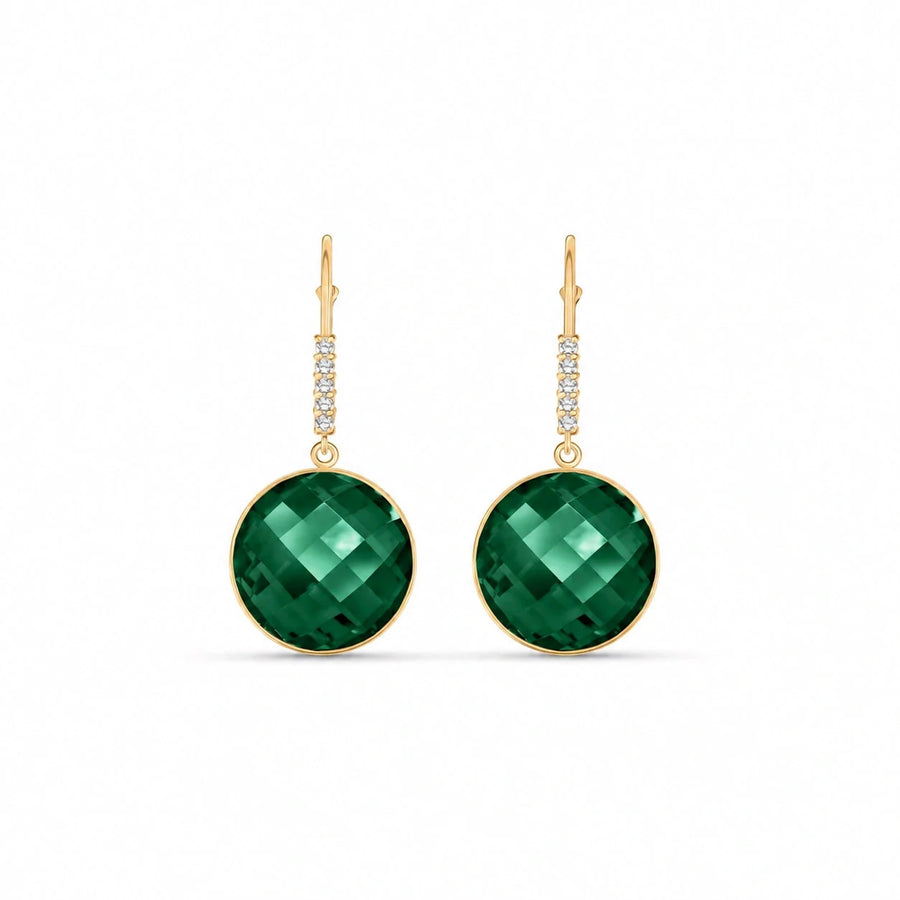 Yellow Gold Earrings Emerald — Felicia Earrings, front view