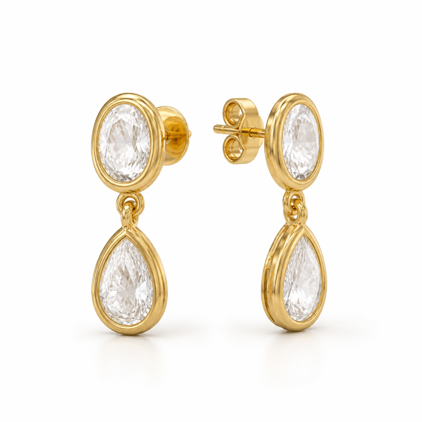 Yellow Gold — Goccia Bianca Sapphire Drop Earrings — view 2